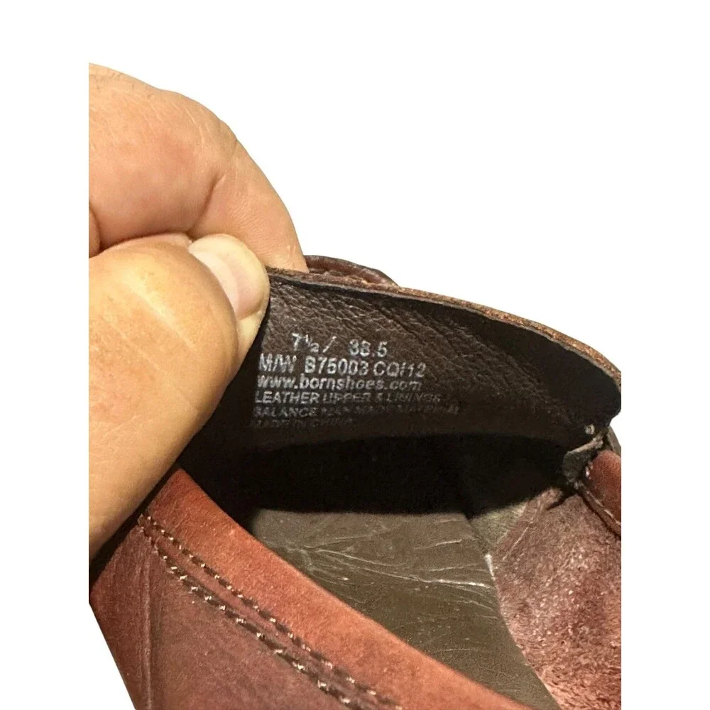 Born Brown Leather Slip On Loafers Size 7.5M Silver Buckle Boho Flats Outdoor